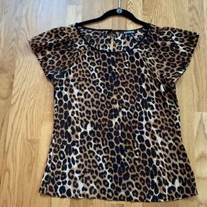 Express animal print blouse with ruffle sleeves.